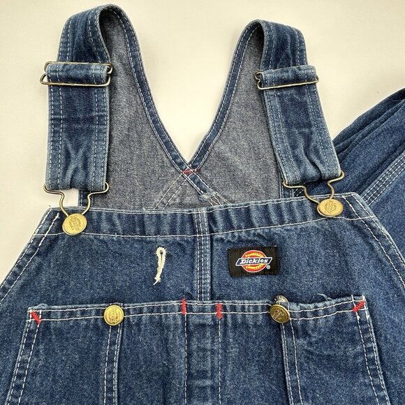 DICKIES Mens Bib Overalls 36x36 Medium Blue Denim Workwear 100% Cotton Carpenter - Picture 4 of 9